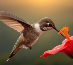 Image of brown hummingbird at orange flower